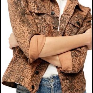 Free People Snake Print Denim Jacket, Size L